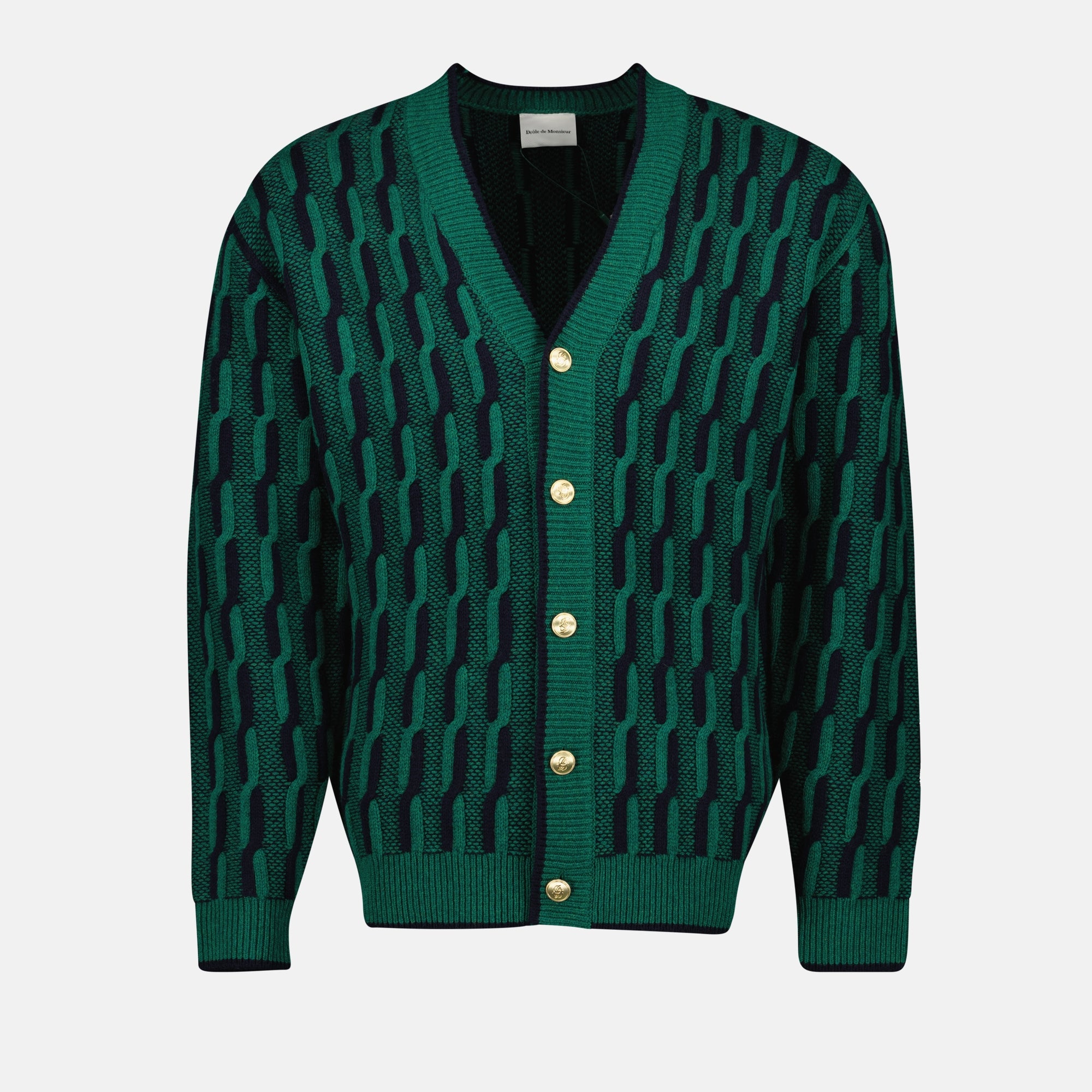 Malhas Cardigan bicolore Drole De Monsieur Verde Homme