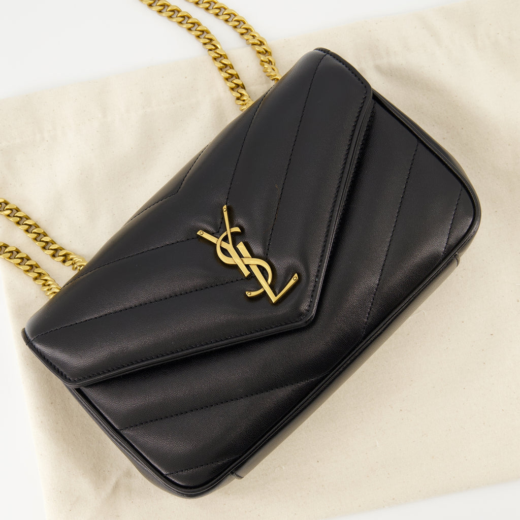 Sacs à main et épaule Bolsa Loulou Pequena em Pele Preta Saint Laurent Noir Femme