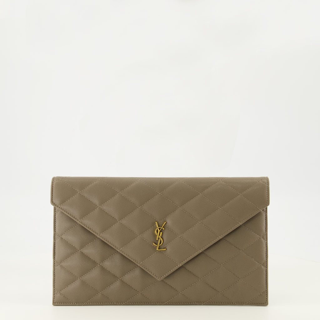 Pochettes Beige Leder Paris Clutch Saint Laurent Beige Femme