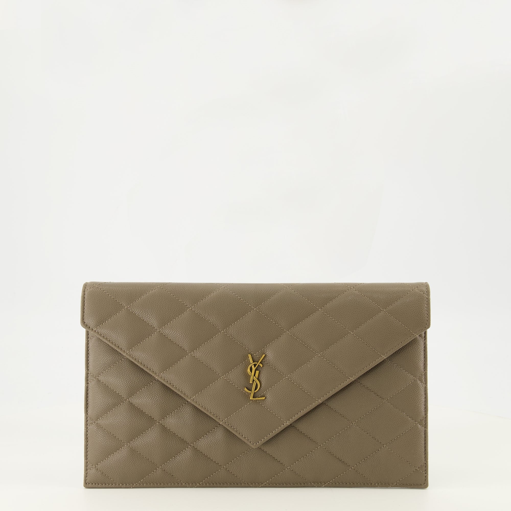 Pochettes Beige Leather Paris Clutch Saint Laurent Beige Femme