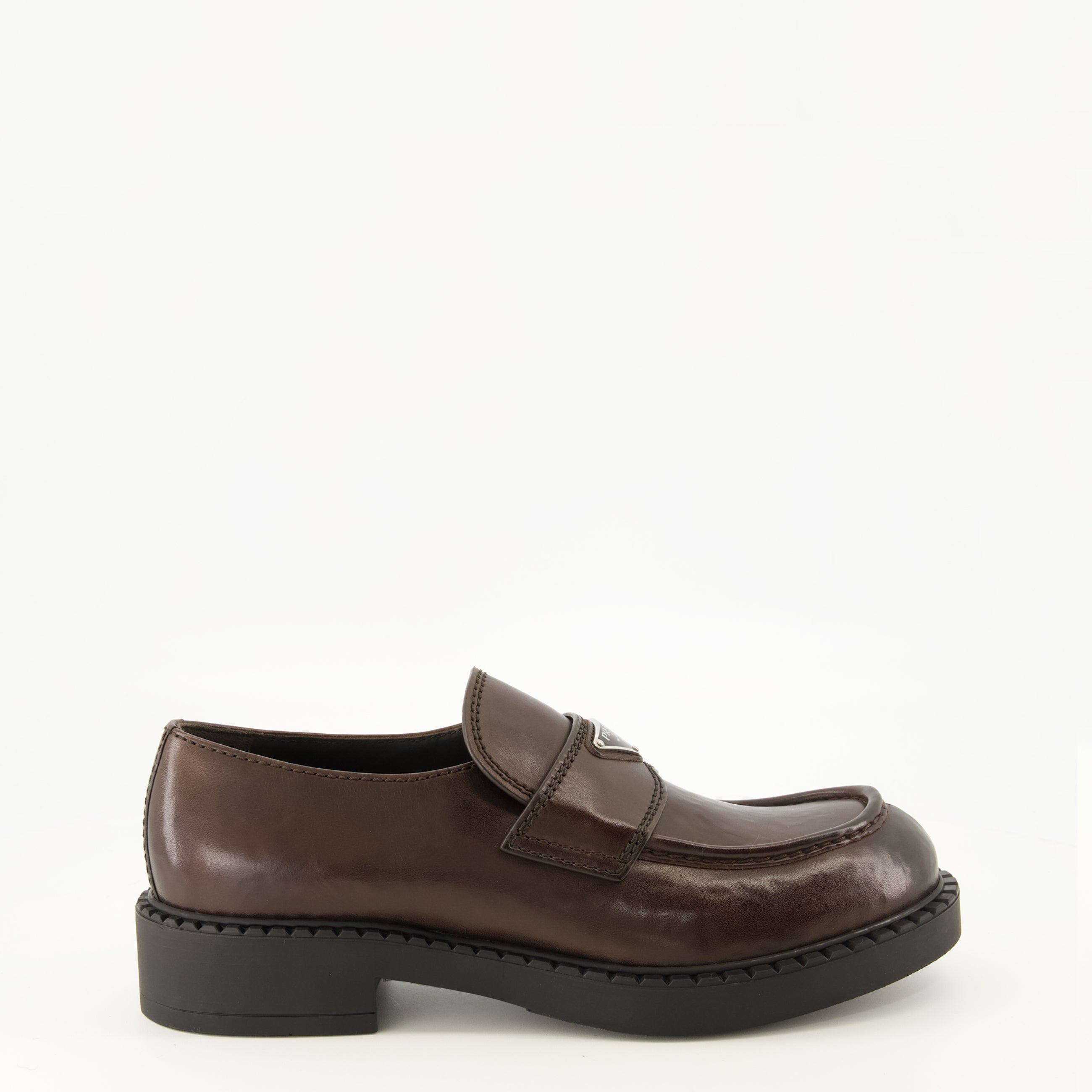 Mocassins Braune Leder Slipper Prada Marron Homme