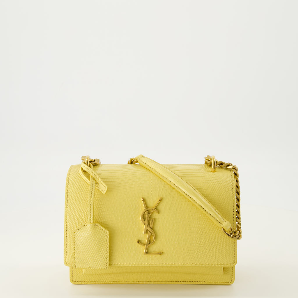 Sacs à main et épaule Borsa in pelle di lucertola gialla Sunset piccola Saint Laurent Jaune Femme