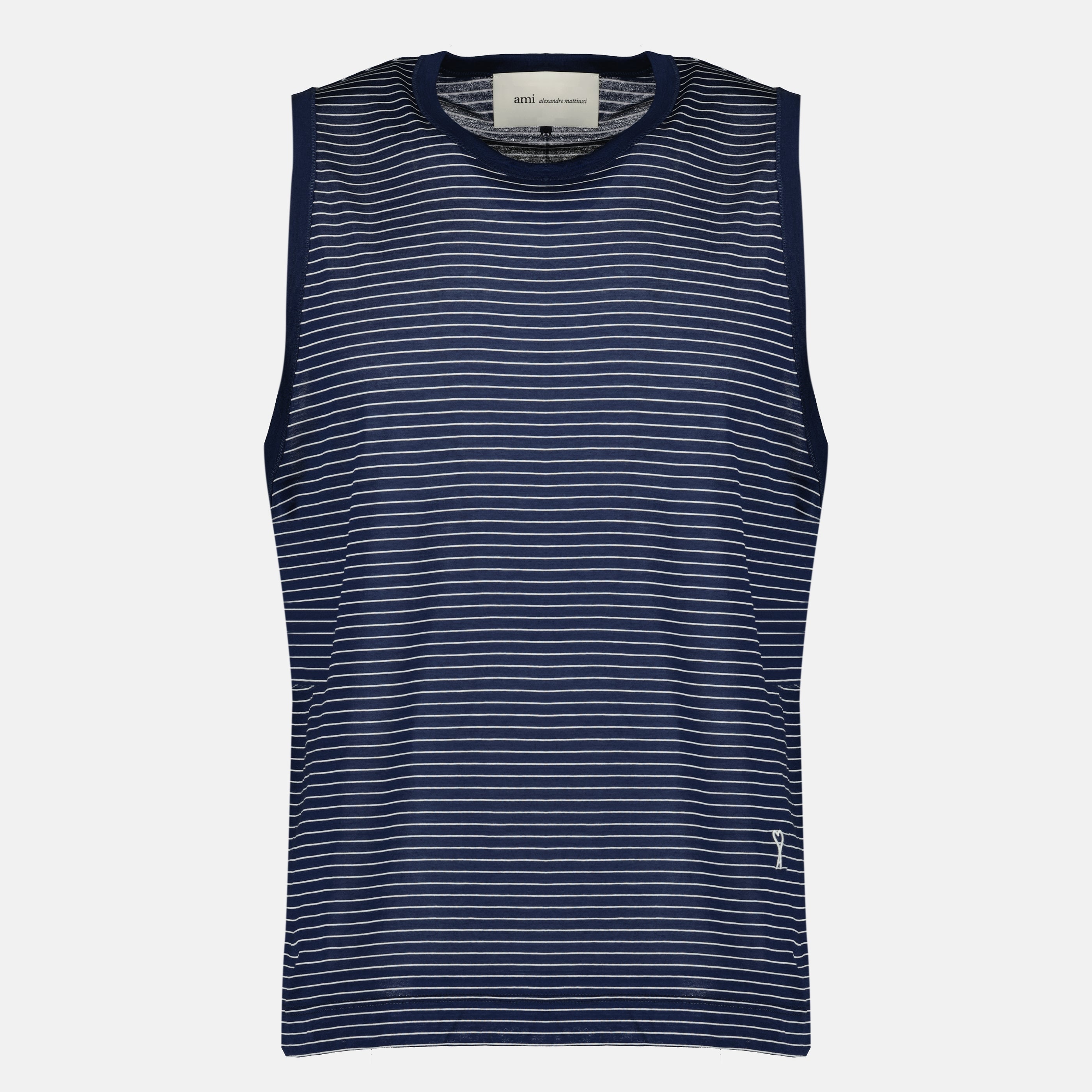 Immagine dell'articolo Canottiera a righe blu navy in cotone del marchio Ami PARIS per Uomo - Stagione Primavera-Estate 2026 - Vista Frontale