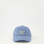 Bild der blauen Slogan-Cap der Marke Drole De Monsieur für Männer - Frühjahr-Sommer 2026 - Frontalansicht