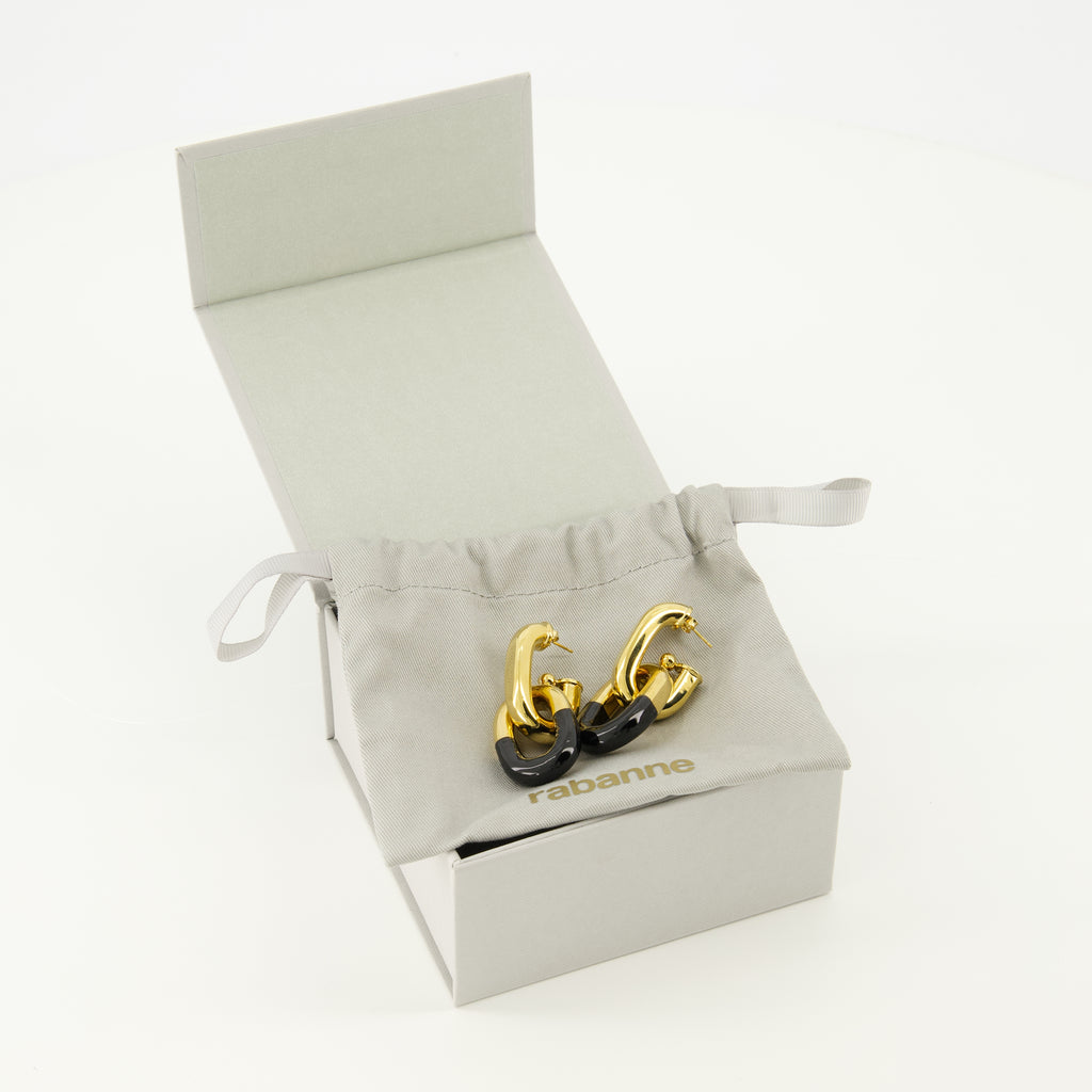 Image of the Rabanne XL Link black and gold earrings for women - Spring-Summer 2026 - Detailed View 3