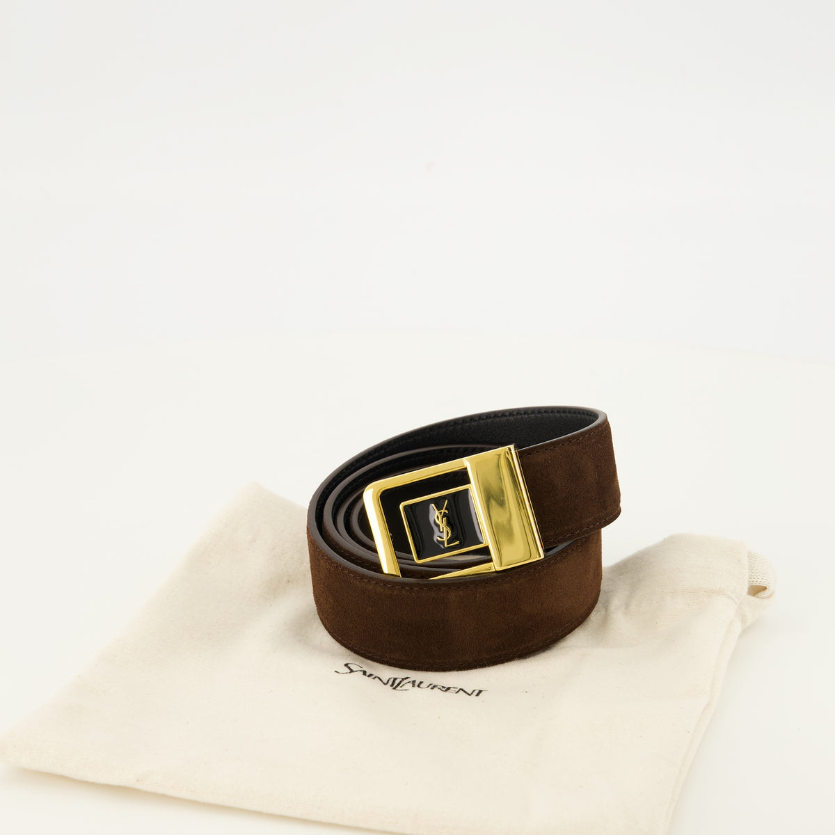Ceintures 66 Belt in Brown Suede Saint Laurent Marron Femme