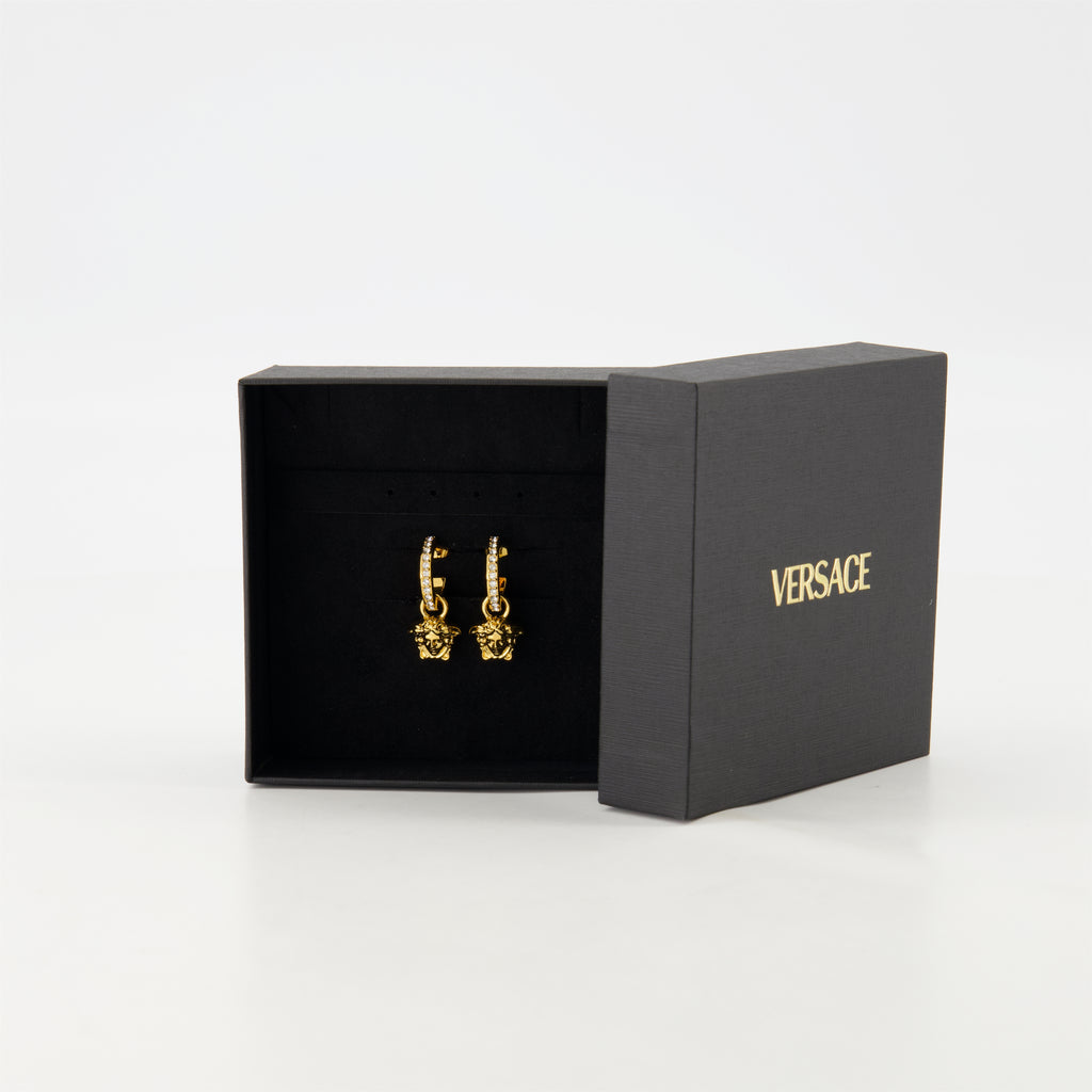 Jewelry La Medusa Hoop Earrings with Crystals Versace Gold Femme