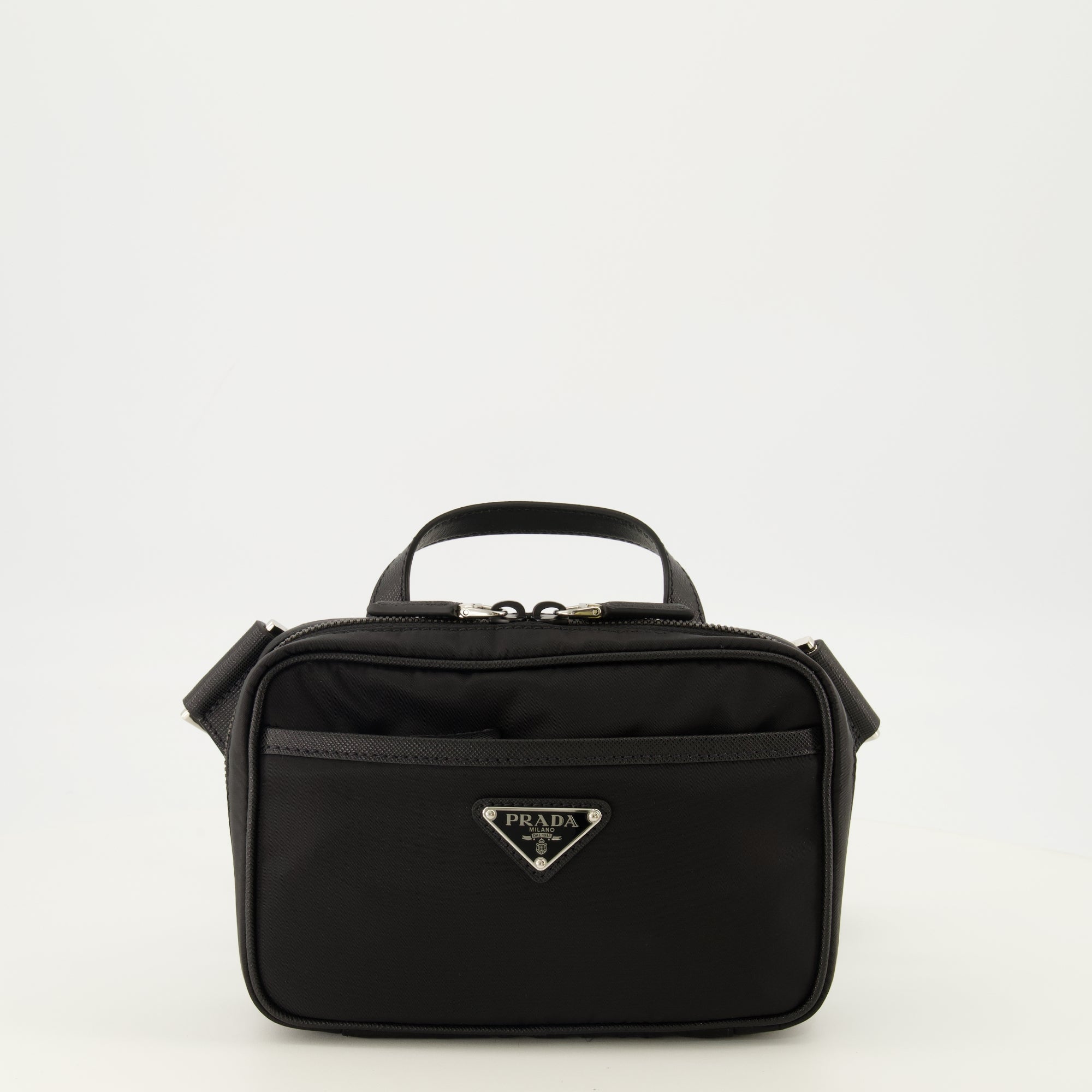 Sacs bandoulière Saco em Couro Preto e Re-Nylon Prada Noir Homme