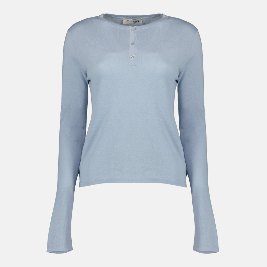 Maille Suéter Henley de Cachemira Miu Miu Bleu Femme
