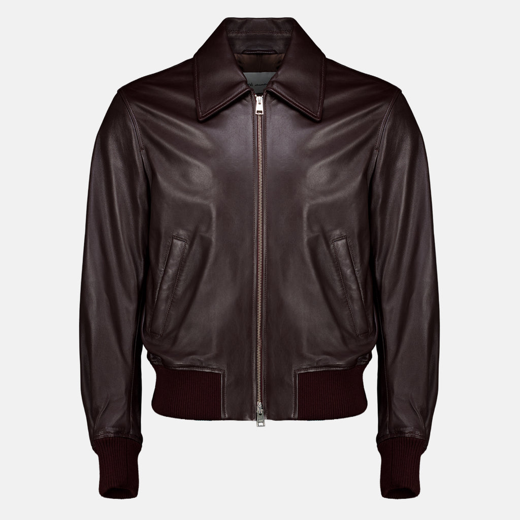 Manteaux バーガンディレザージャケット Ami PARIS Bordeaux Homme