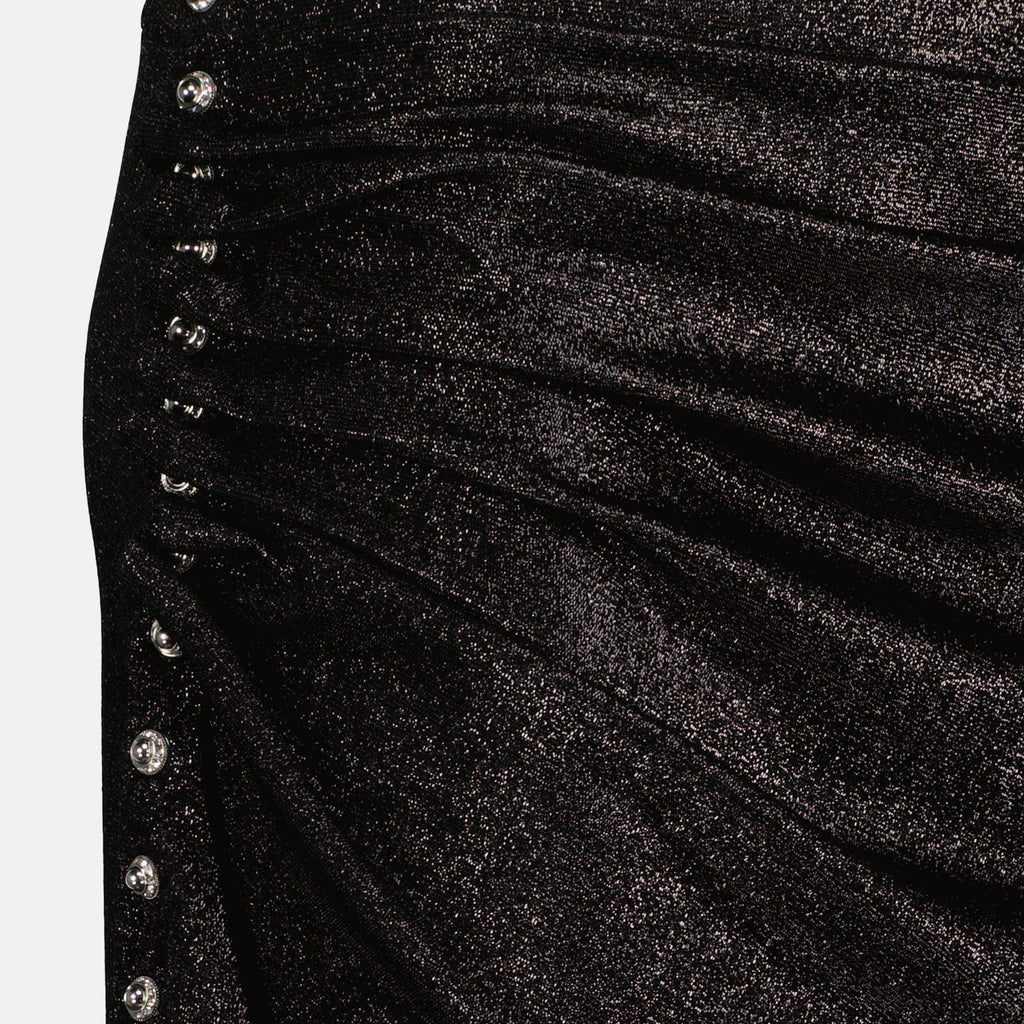 Image de l'article Jupe midi drapée en jersey noir brillant de la marque Rabanne pour Femme - Saison Printemps-Été 2026 - Vue détaillée_1