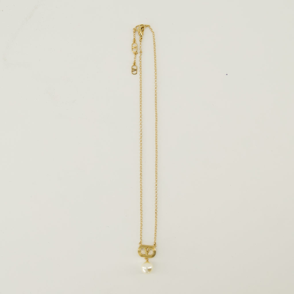 여성을 위한 발렌티노 가라바니 브랜드 VLogo 진주 목걸이 이미지 - 2025 가을-겨울 시즌 - 뒷면 보기