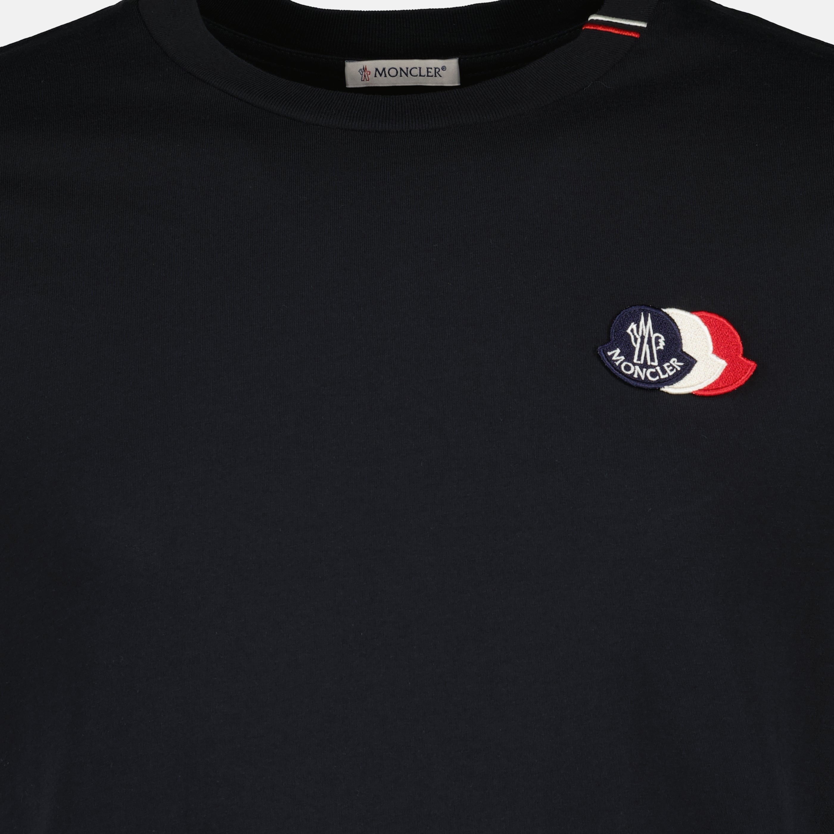 T-shirts ネイビーブルー トリカラー ロゴ コットンTシャツ Moncler Bleu foncé Homme