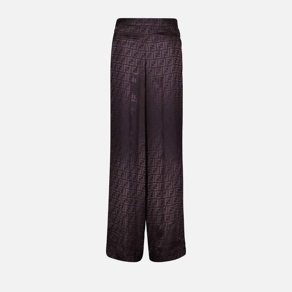 Pants Pantalon FF en satin Fendi Purple Femme