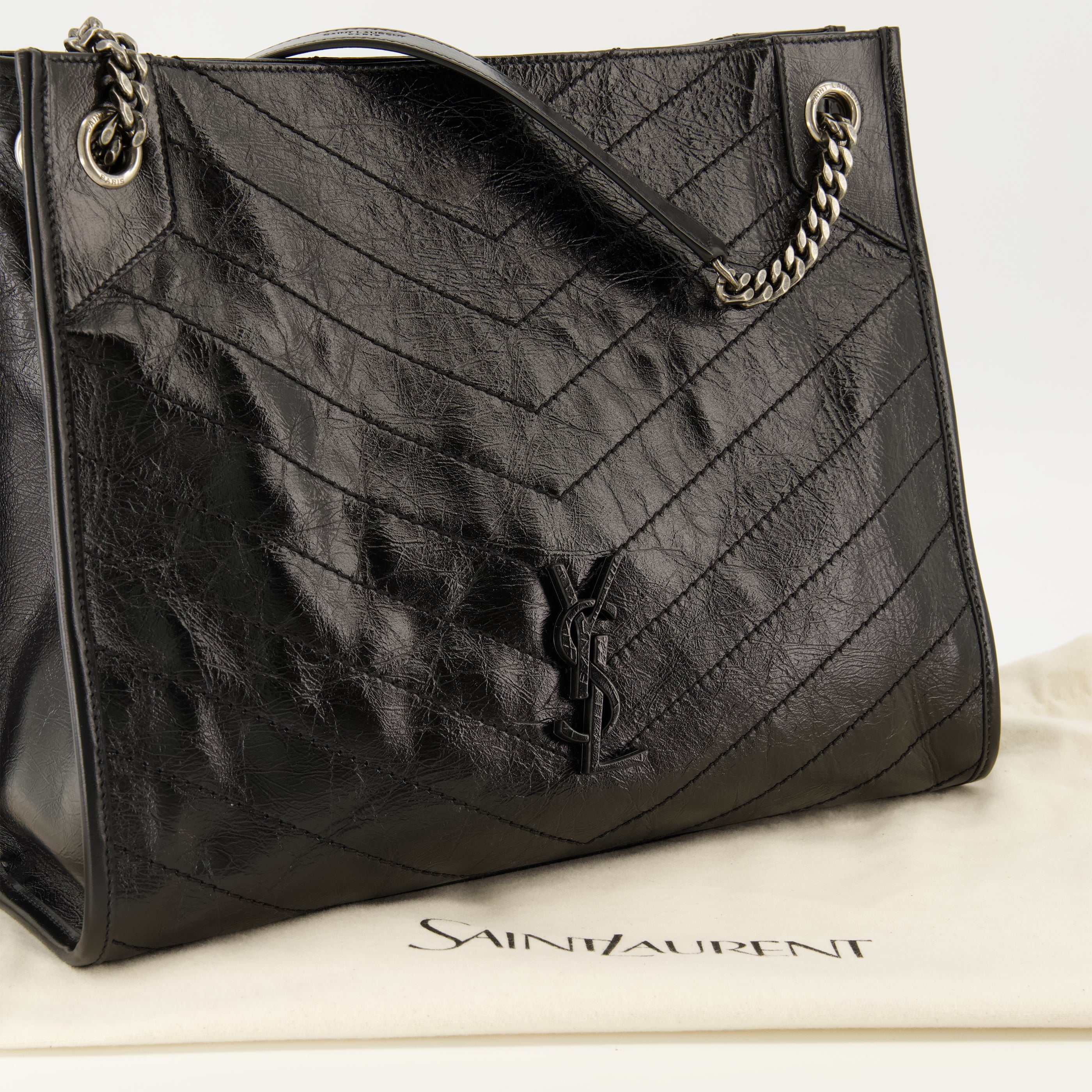 Sacs à main et épaule Sac Niki shopping en cuir vintage noir Saint Laurent Noir Femme