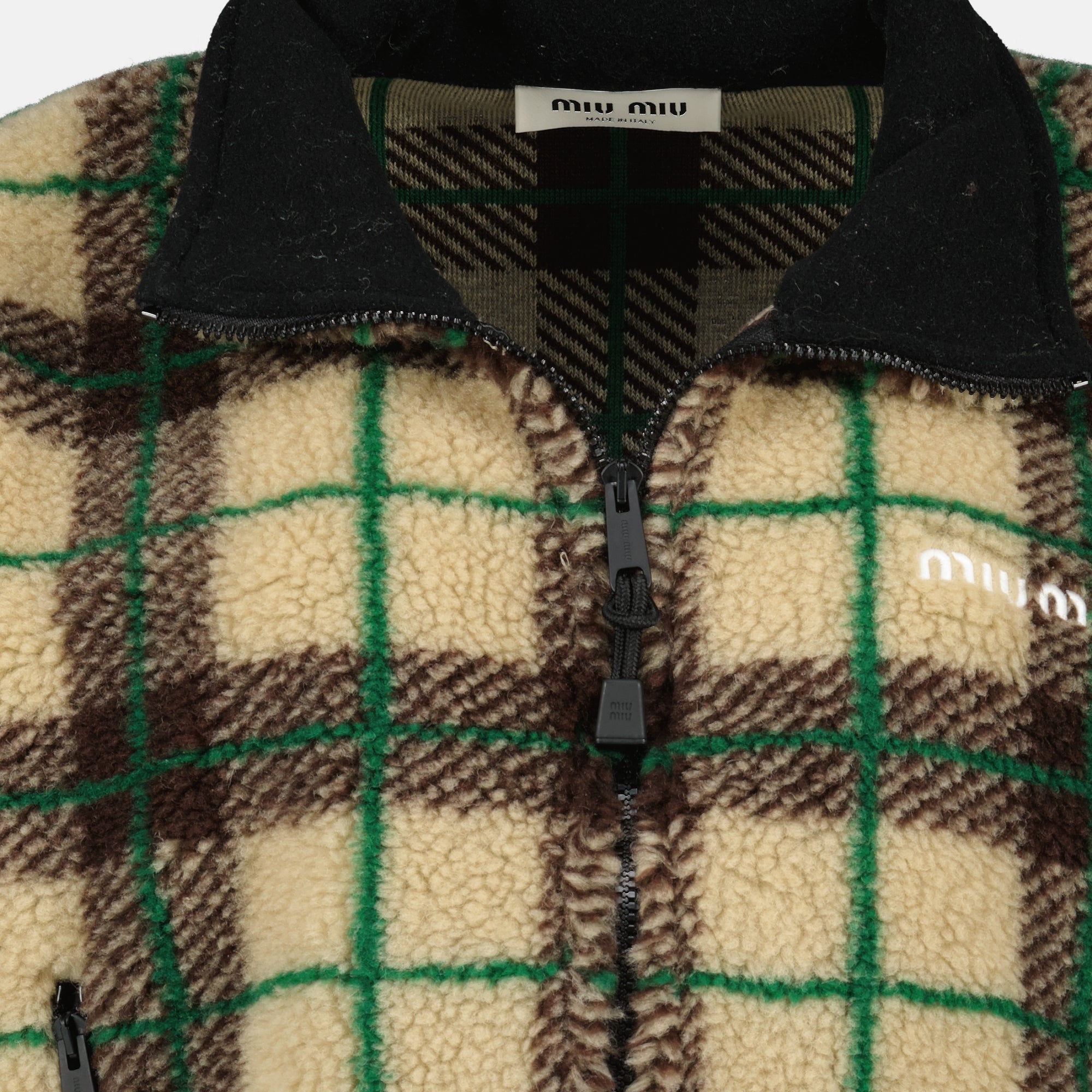 Vestes Casaco de Fleece Beje Quadriculado Miu Miu Marron Femme