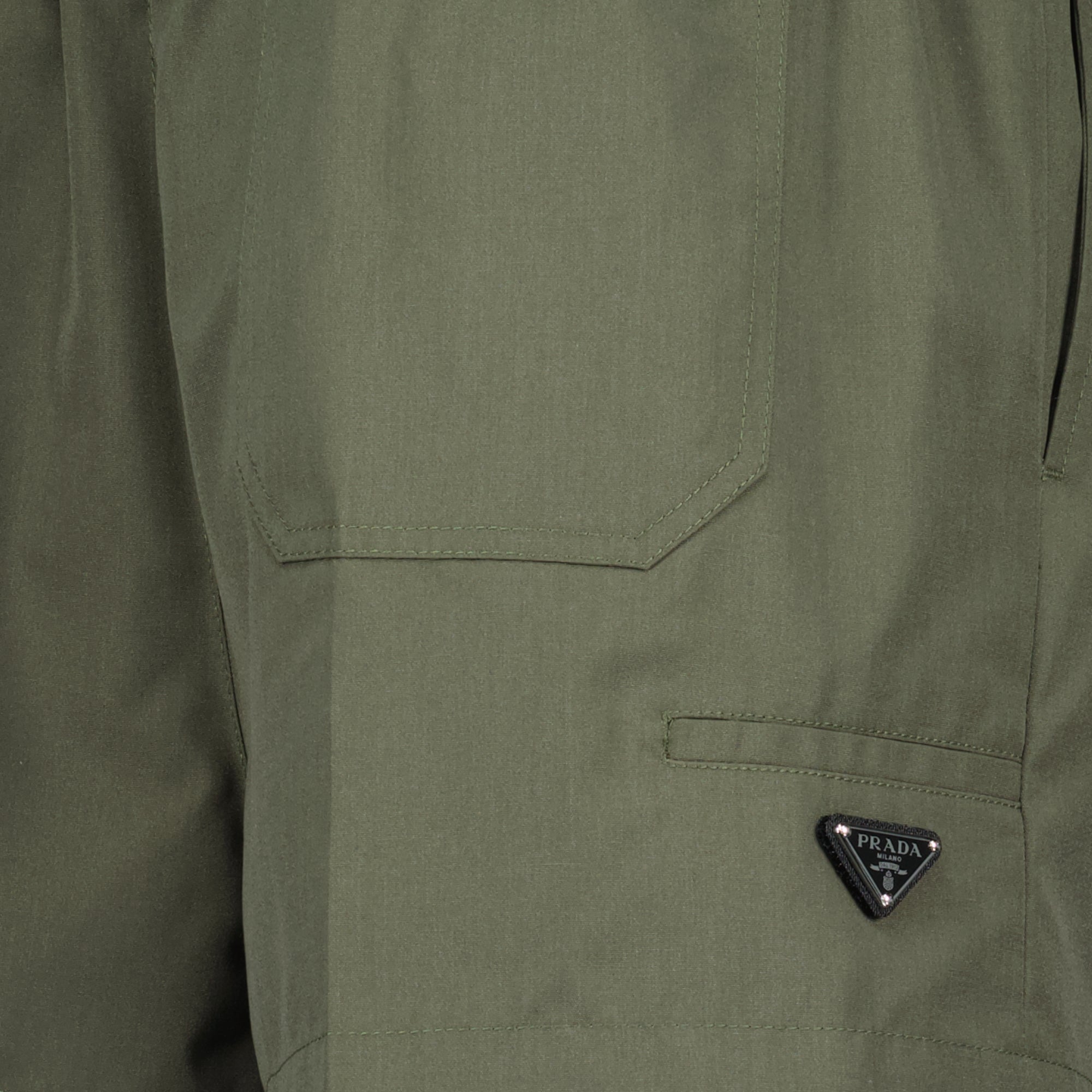 Image of the women's khaki nylon shorts by Prada - Spring-Summer 2026 - Detailed View 2