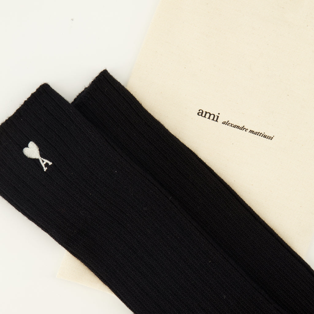 Sous-vêtements et homewear AMI Heart Black Cotton Socks Ami PARIS Noir Unisexe