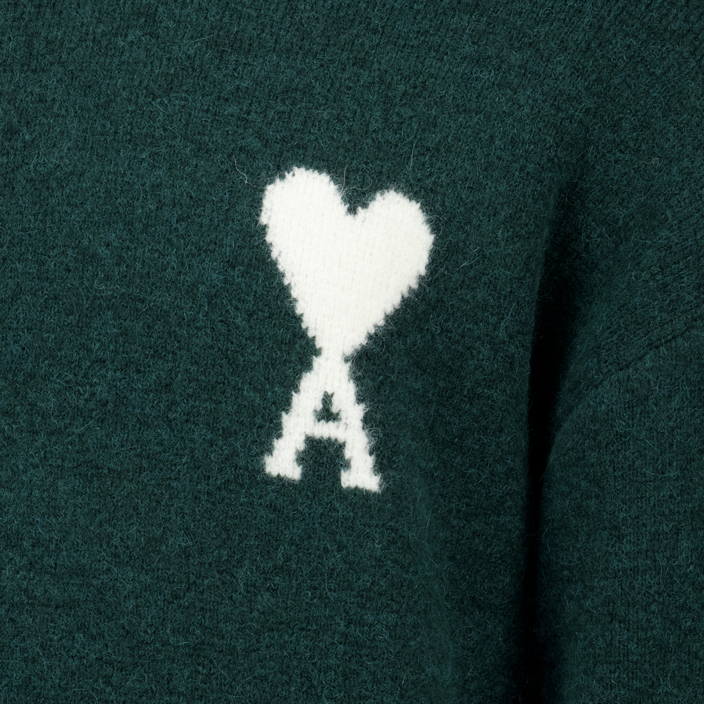 Maille AMI Green Heart Sweater in Alpaca Ami PARIS Vert Unisexe