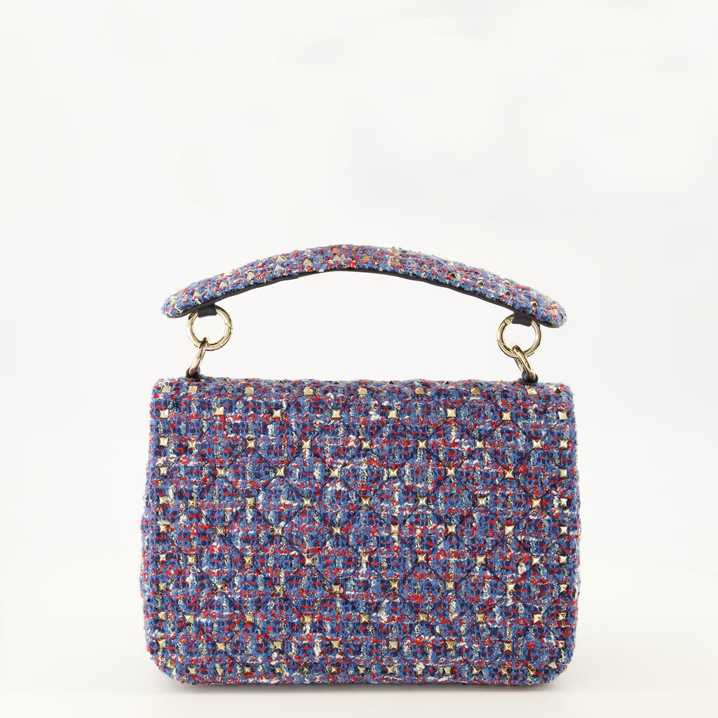 Sacs à main et épaule Sac Rockstud Spike moyen en tweed Valentino Garavani Bleu foncé Femme