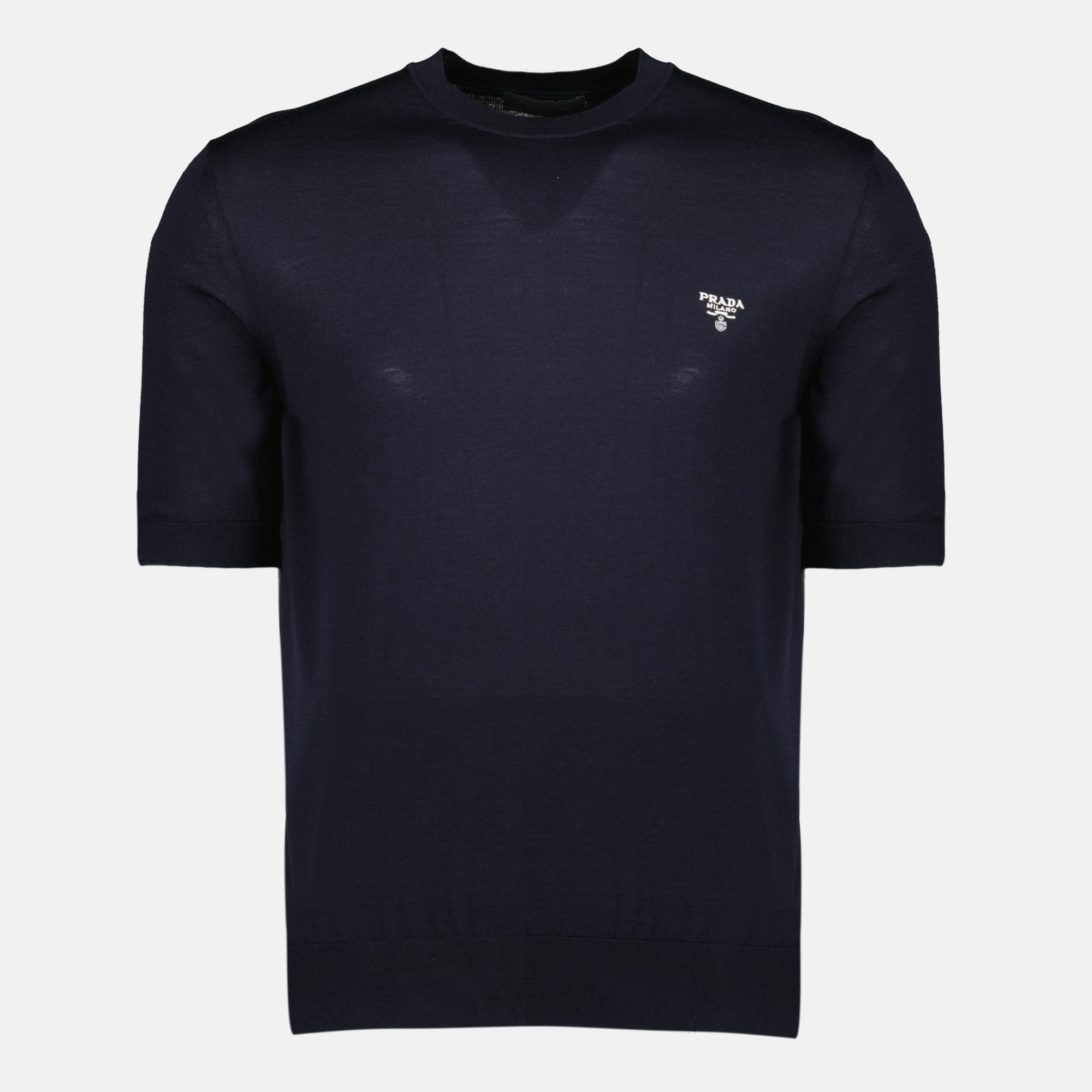 Maille T-shirt in Lana Fine Blu Navy Prada Bleu foncé Homme