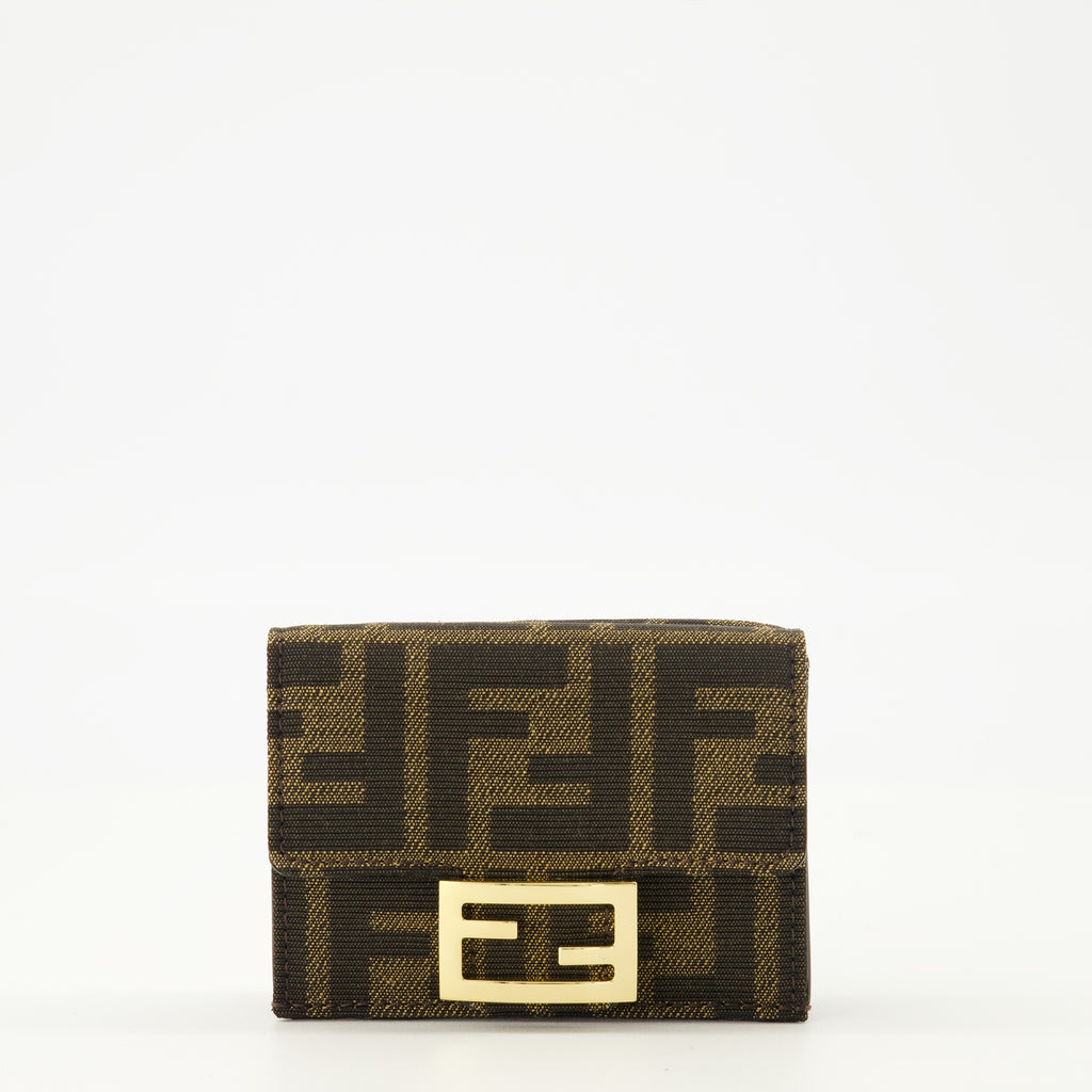Image of the Fendi brand women's brown FF three-fold mini wallet - Spring-Summer 2026 - Front View