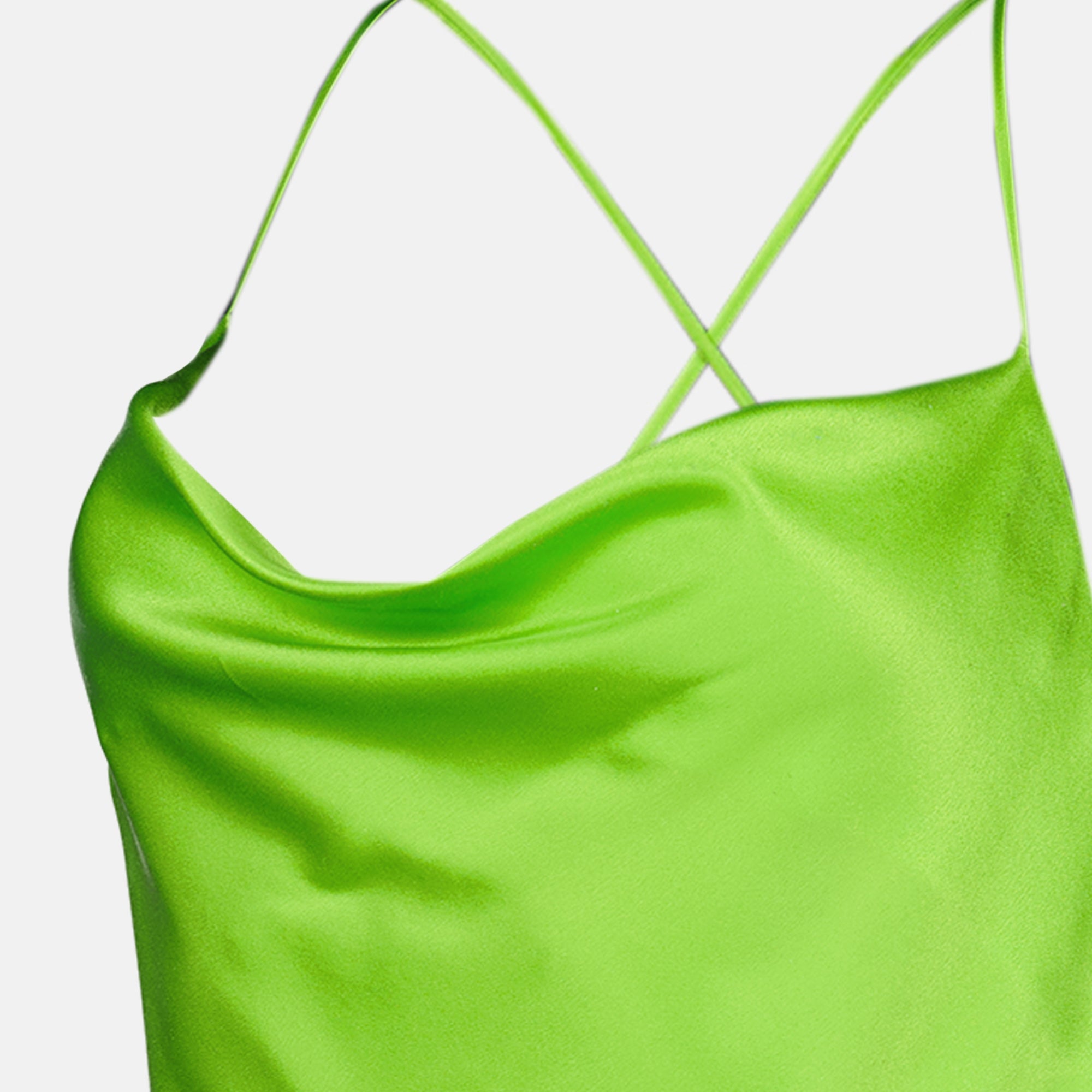 Robes Vestido Verde de Seda Sin Espalda Saint Laurent Vert Femme