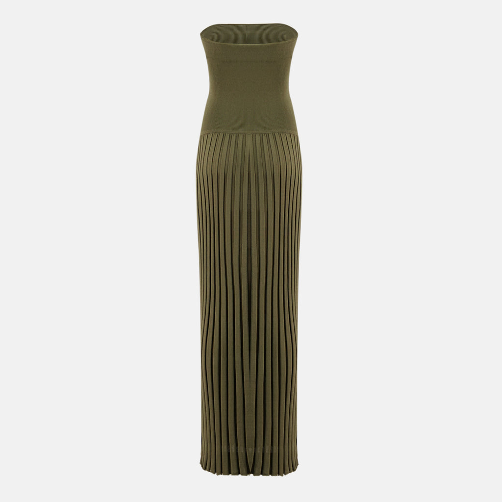 Imagen del vestido de falda plisada Sunray kaki de Christopher Esber para Mujer - Temporada Primavera-Verano 2026 - Vista Trasera