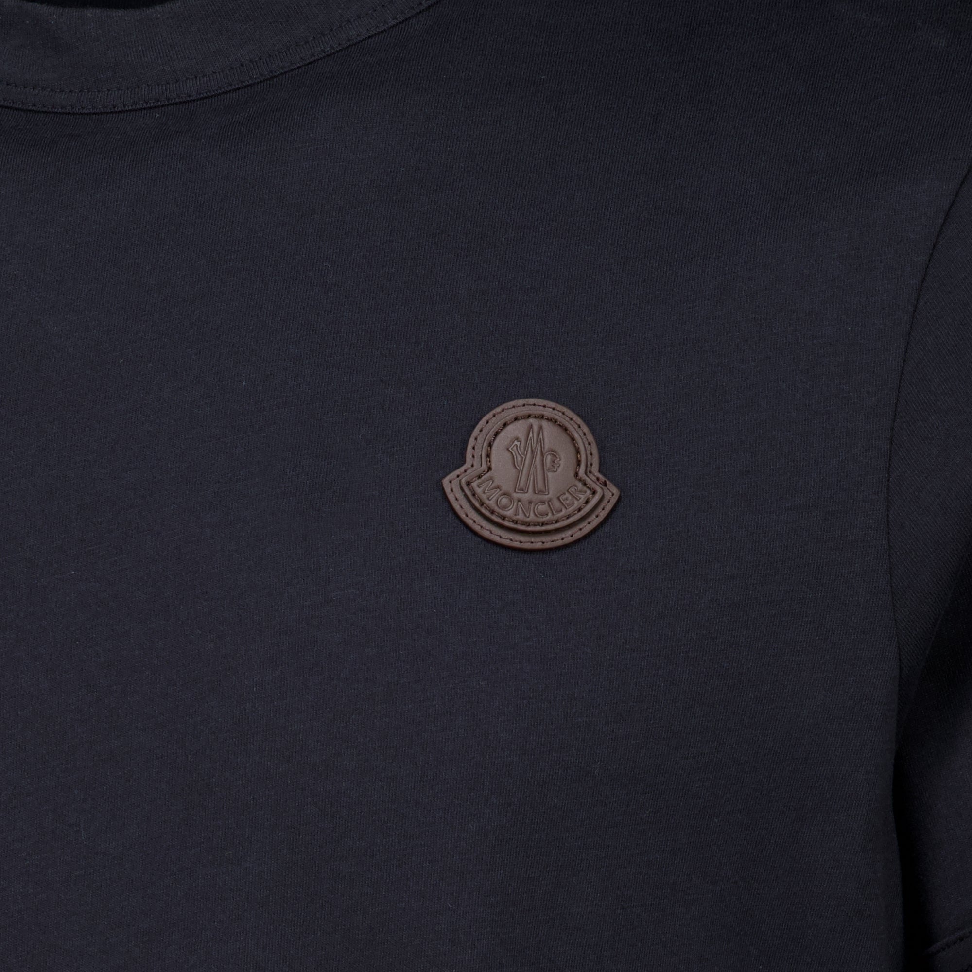 T-shirts T-Shirt in Pelle Blu Navy con Logo Moncler Bleu foncé Homme