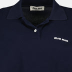 Imagen del polo de algodón piqué azul marino de Miu Miu para Mujer - Temporada Primavera-Verano 2026 - Vista Detallada_2