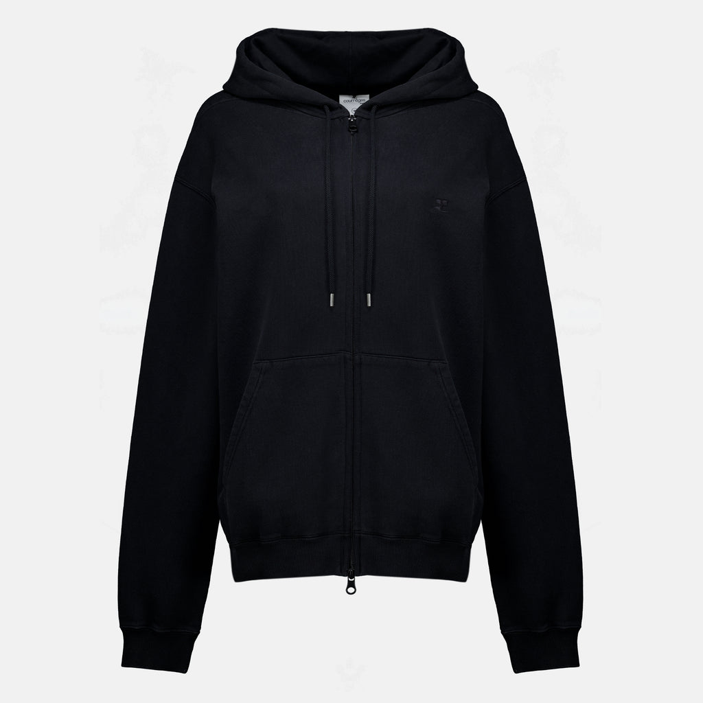 Sweatshirts Felpa con Zip Stonewash Courrèges Noir Femme