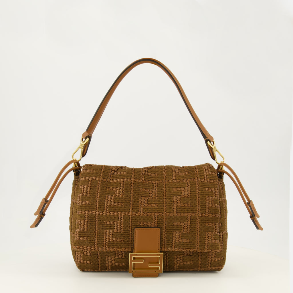 Sacs à main et épaule Mamma Baguette 미디엄 브라운 라피아 효과 가방 Fendi Marron Femme