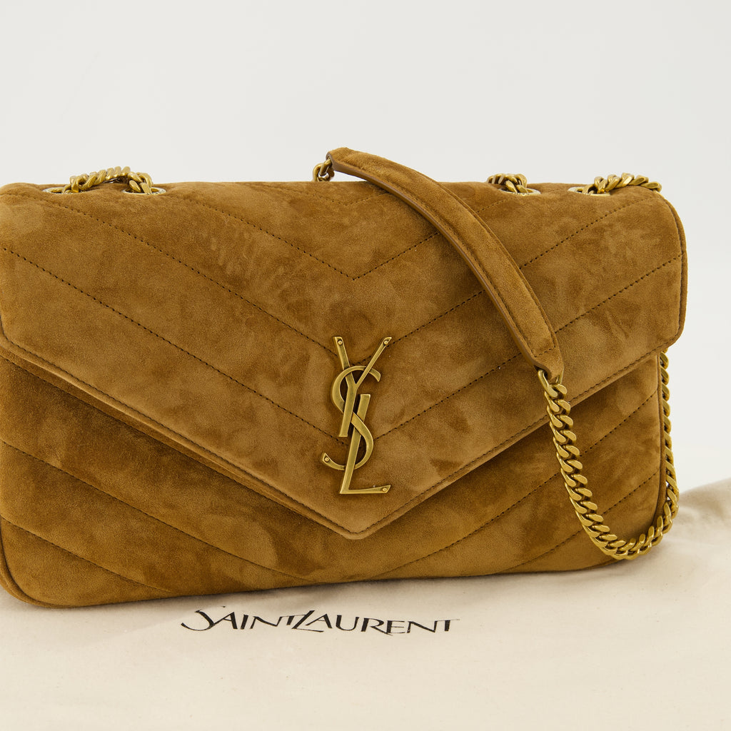 Sacs à main et épaule Medium Loulou Bag in Brown Suede Saint Laurent Marron Femme