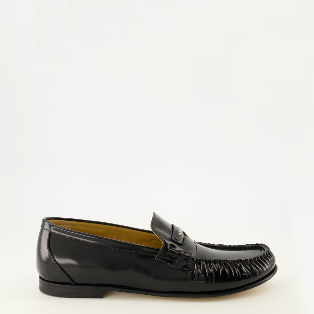 Mocassins Scrunch Schwarze Leder Slipper Fendi Noir Homme