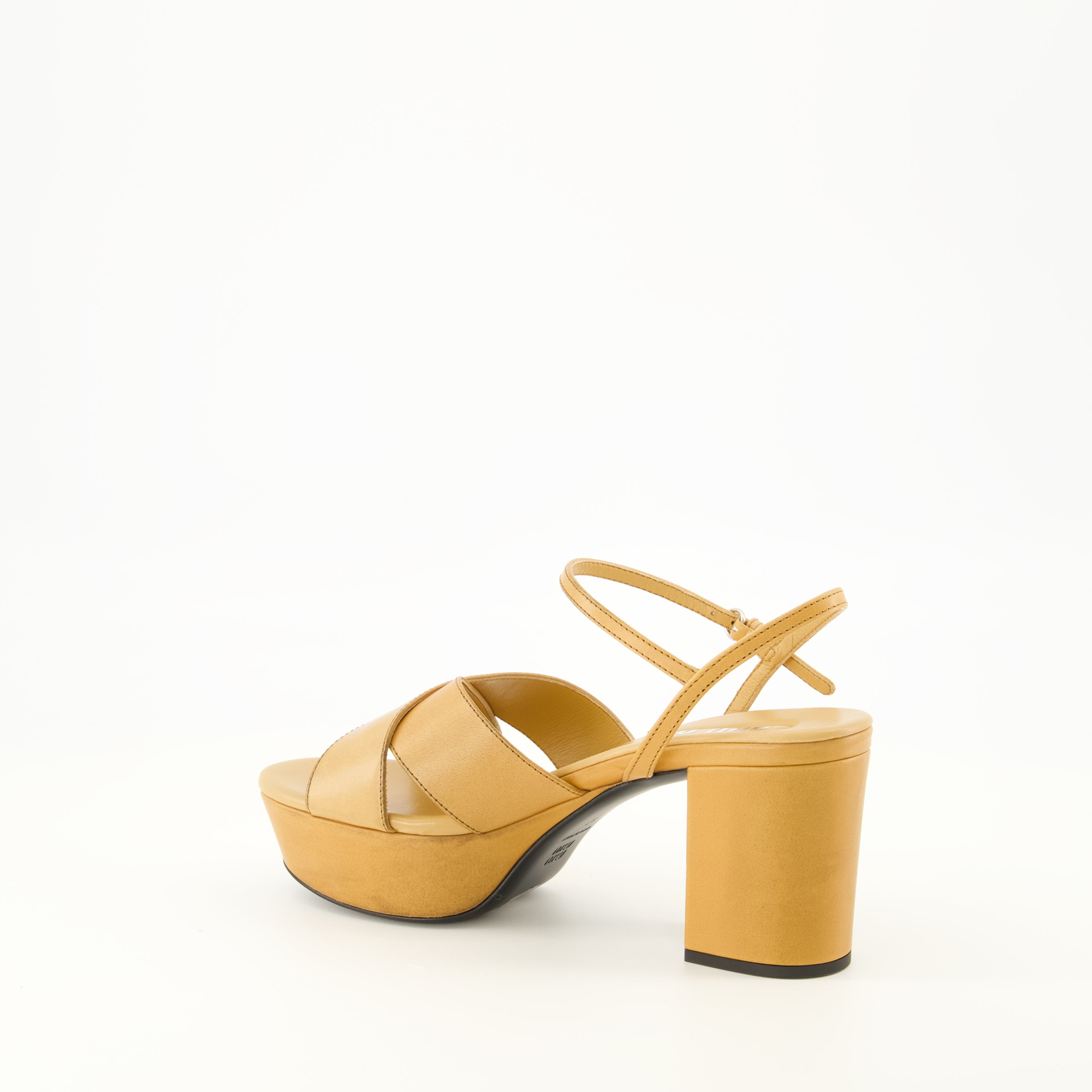 Chaussures ouvertes Sandálias de Salto em Couro Castanho Miu Miu Beige Femme