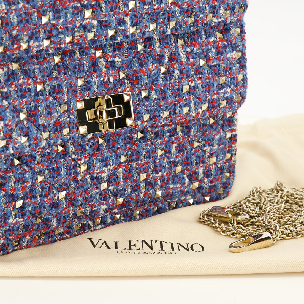 Sacs à main et épaule Sac Rockstud Spike moyen en tweed Valentino Garavani Bleu foncé Femme
