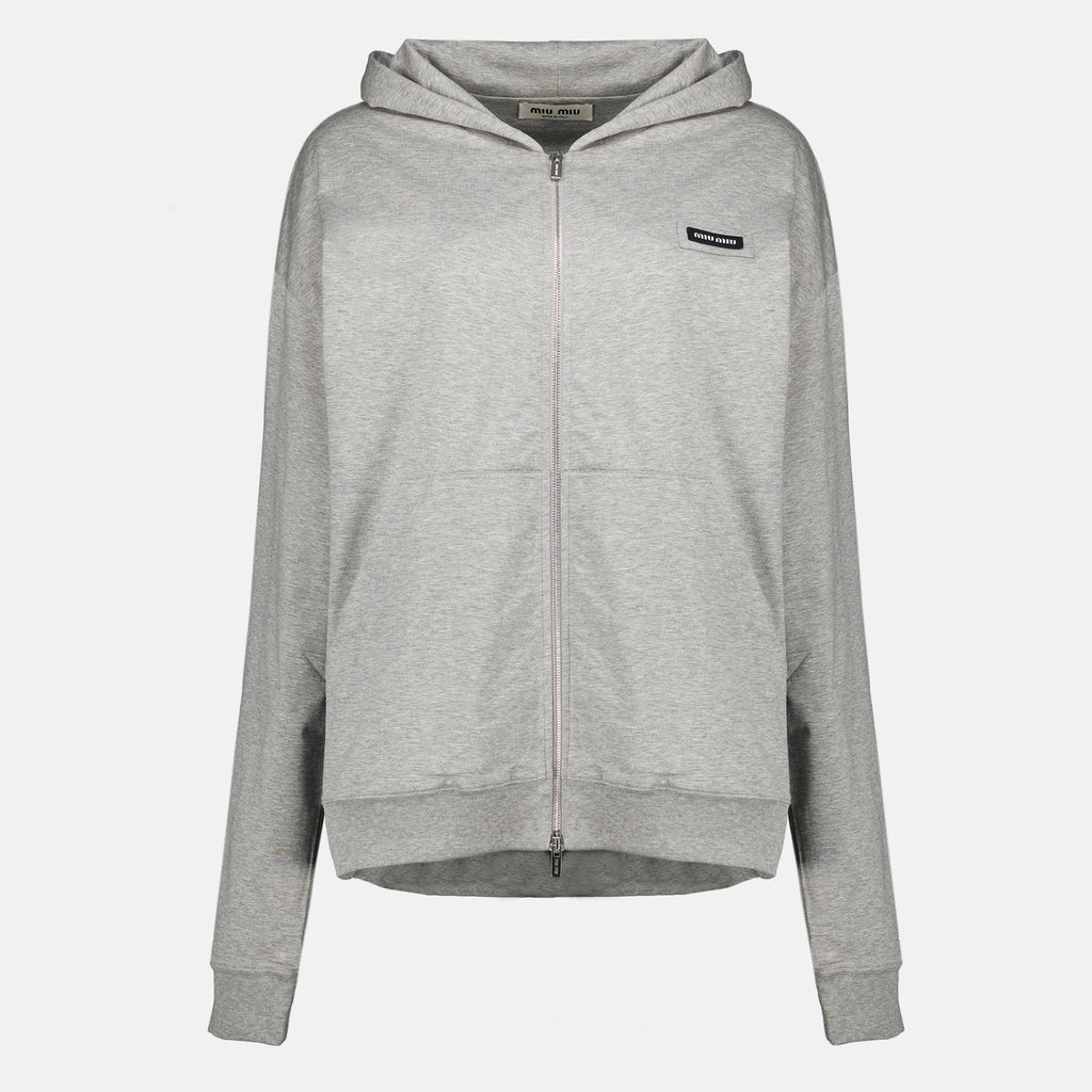 Sweatshirts Casaco de Moletão Cinzento com Capuz Miu Miu Gris Femme