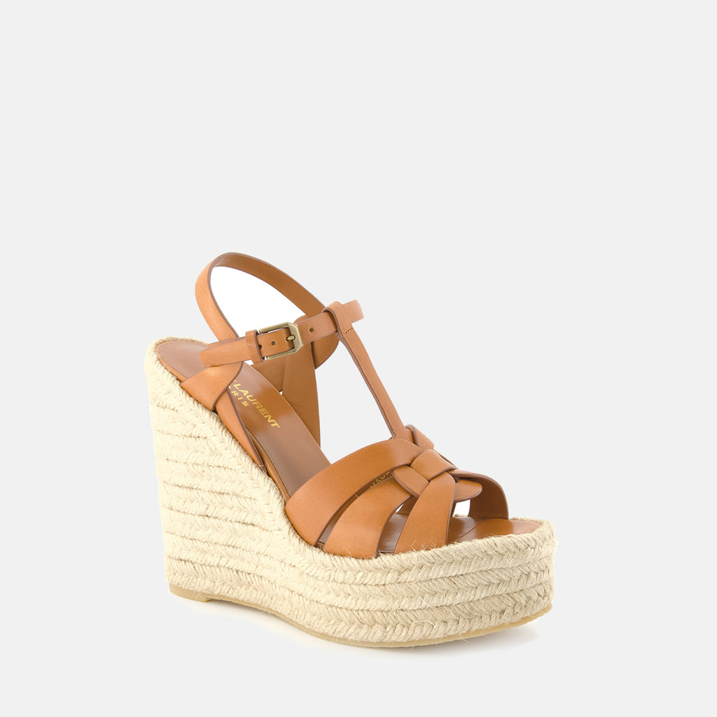 Platform shoes Tribute Wedge Sandals Saint Laurent Brown Femme