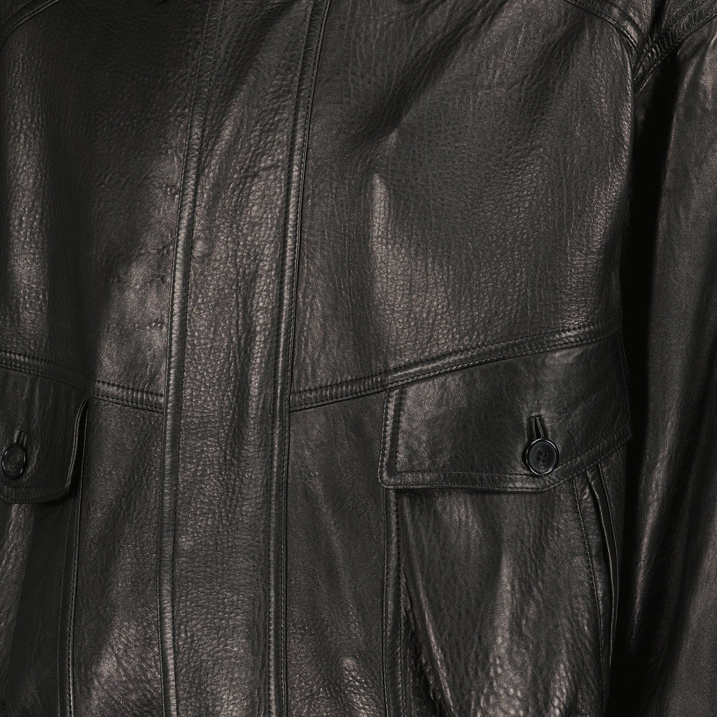 Image of the Saint Laurent Leather Bomber Jacket for Men - Autumn-Winter 2025 - Detailed View_1