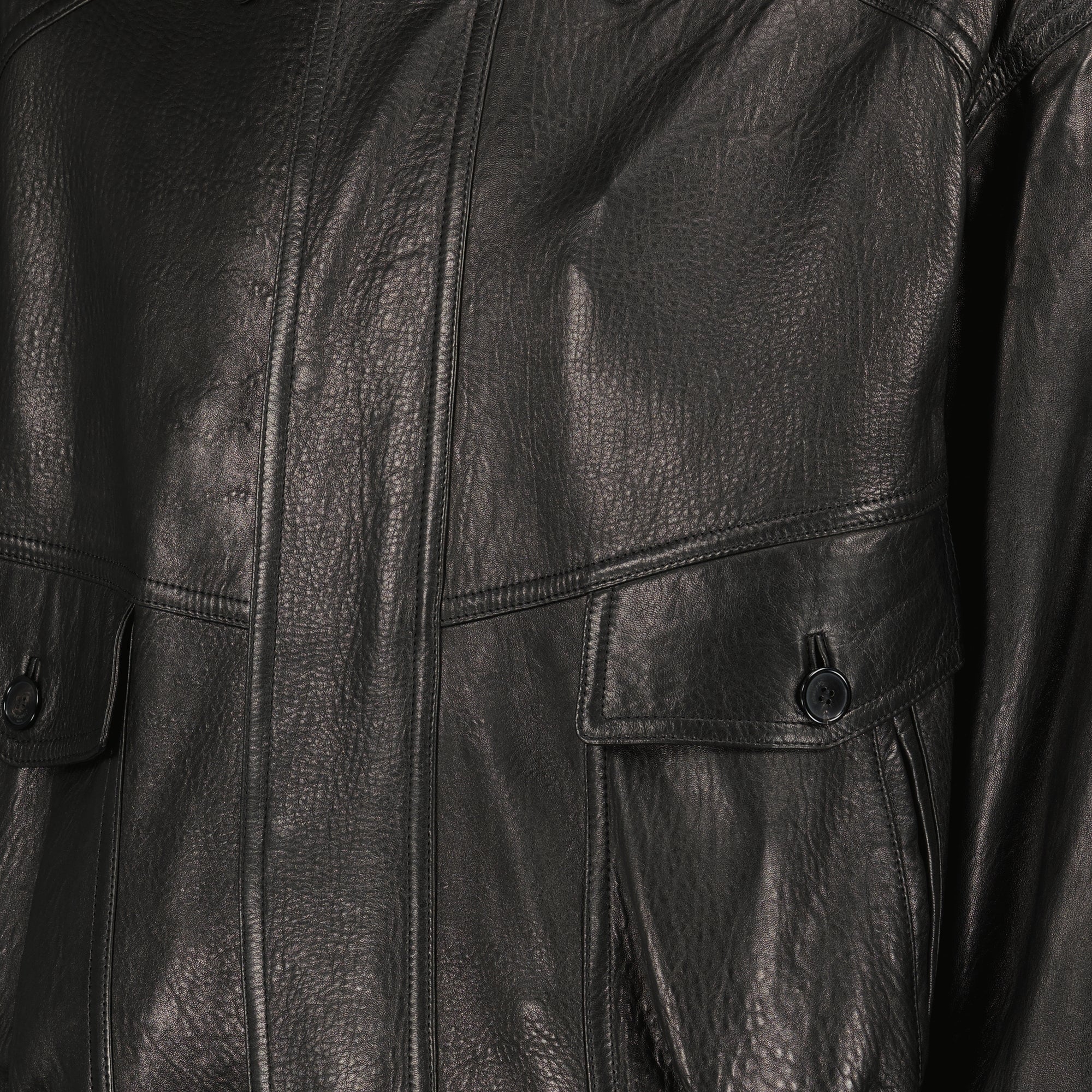 Image of the Saint Laurent Leather Bomber Jacket for Men - Autumn-Winter 2025 - Detailed View_1