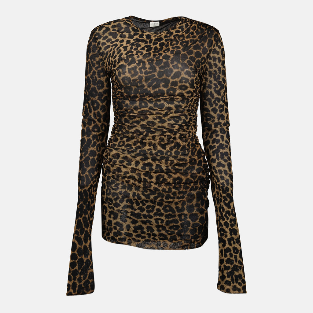 Bild des Artikels Kurzes Leoparden-Tüllkleid von Saint Laurent für Damen - Herbst-Winter 2025 - Vorderansicht
