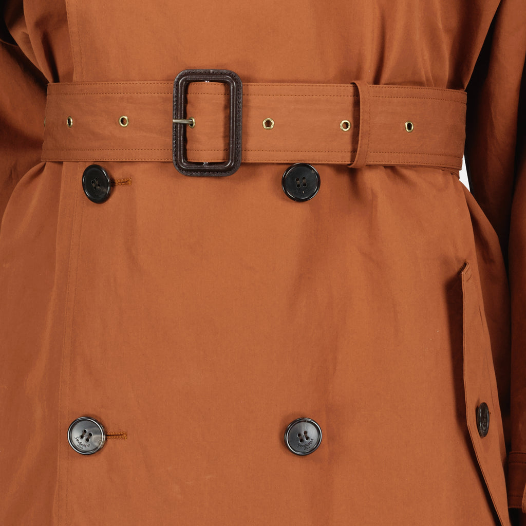 Manteaux Trench Coat em Algodão e Seda Castanho Saint Laurent Marron Femme