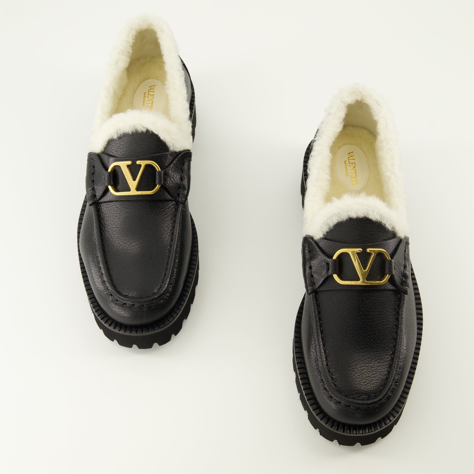 Valentino Black Leather Slip-On Loafers with Gold V Logo Valentino Garavani Men main image 3