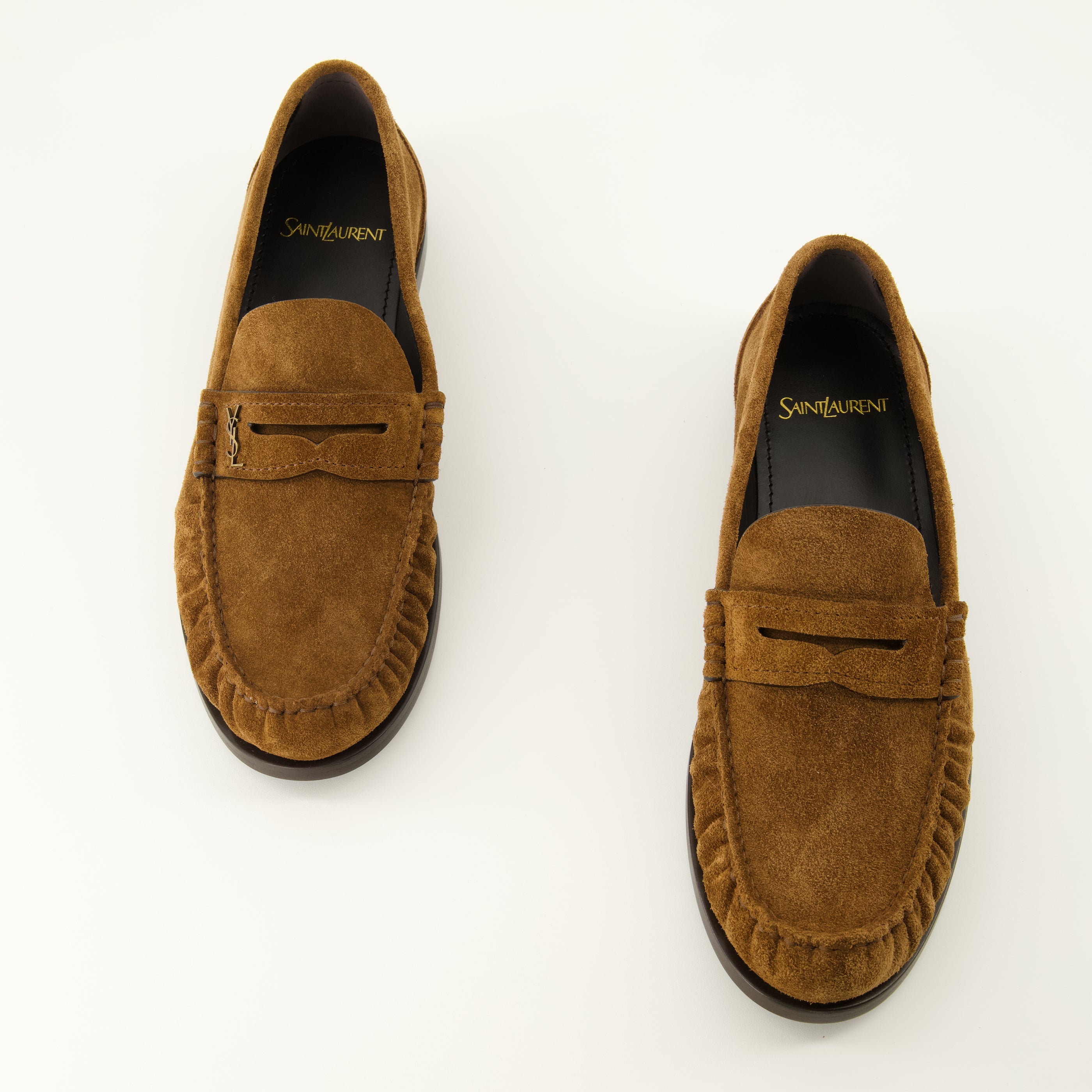 Mocassins Mocassins Loafer em Camurça Castanha Saint Laurent Marron Femme