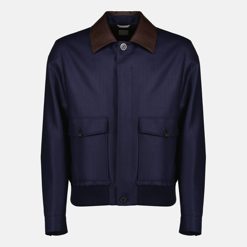Vestes CASACO DE COLARINHO DE COURO AZUL MARINHO Dior Bleu foncé Homme
