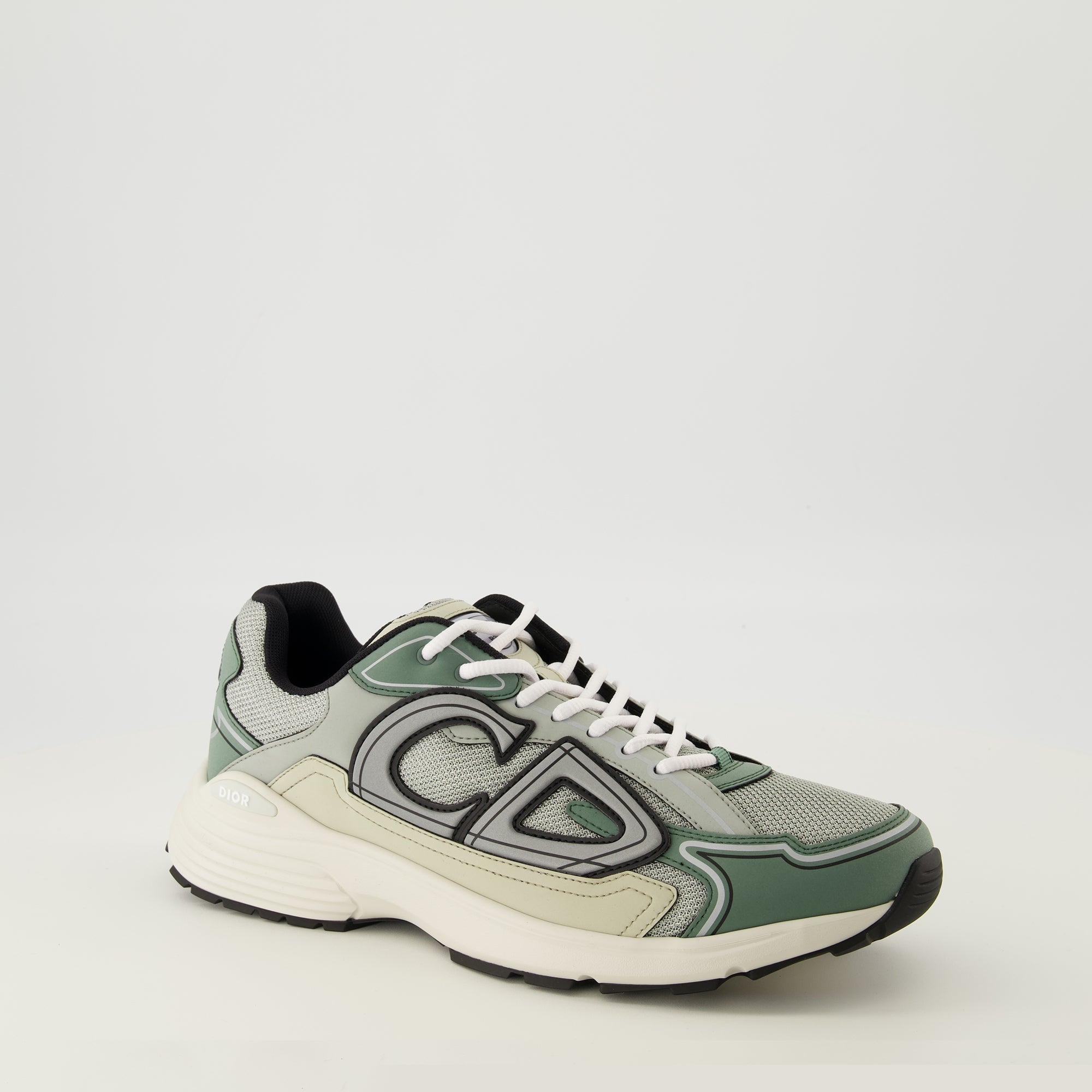 Image of the B30 green sneakers by Dior for Men - Spring-Summer 2026 - Three-quarter front right view
