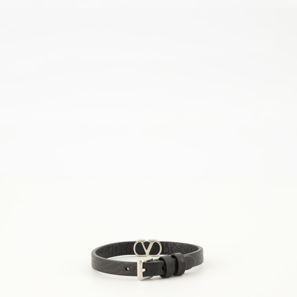 Bijoux Pulsera de Cuero Negra VLogo Valentino Garavani Noir Homme