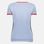 Bild des blauen gestreiften T-Shirts der Marke Prada für Damen - Frühjahr-Sommer 2026 - Rückansicht