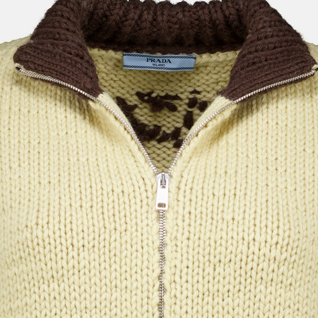 Maille ジップウールカーディガン Prada Marron Femme