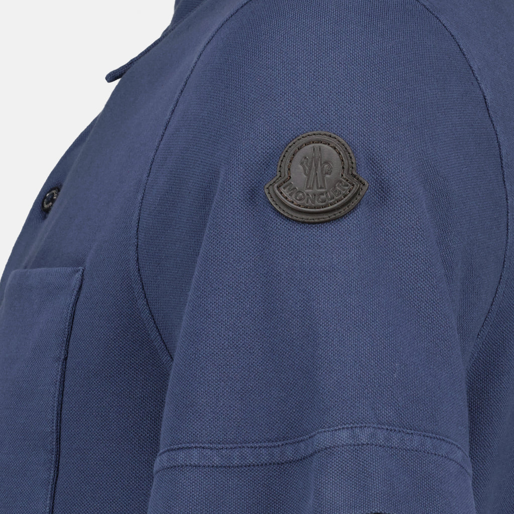 Image of the Navy Blue Pique Cotton Polo by Moncler for Men - Spring-Summer 2026 - Detailed View_2
